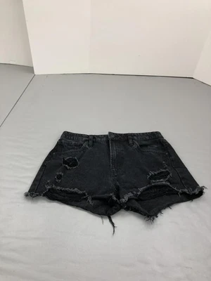 Pantalones Cortos Denim Refuge Para Mujer 7 Negros Chelsea Desgastados Dobladillo Deshilachado Corte Foto 1 de 4