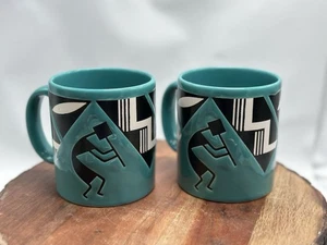 Vintage Waechtersbach W Germany 2 Kokopelli Southwest Türkis Kaffeebecher - Bild 1 von 4
