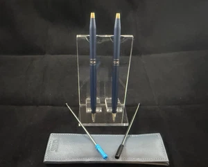 CROSS LADIES' BLUE w/GOLD LEAF MOTIF BALLPOINT PEN & 0.5mm PENCIL #214105 - Picture 1 of 7