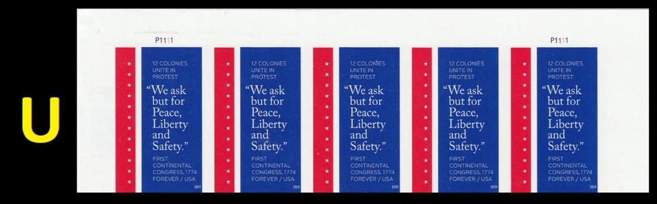 US 5939a First Continental Congress imperf NDC plate strip 5 U MNH 2024 - Image 1 of 1