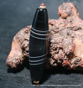 Einzigartig Energie Tibetisch Alt Achat Natürliche Seidenraupe Linie Große DZi Perle Totem Anhänger - Bild 1 von 7