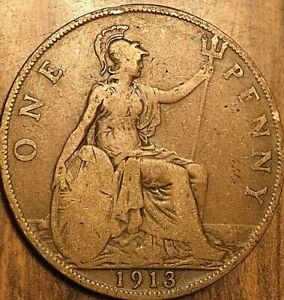 1913 UK GB GREAT BRITAIN ONE PENNY