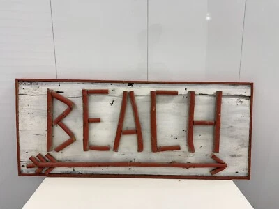Rustic “BEACH” Wooden Wall Sign with Arrow, Handmade Decor - Image 1 of 4
