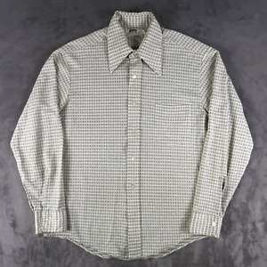 Vintage Montgomery Ward Button Up Shirt Men's L Large Green White Dagger Collar