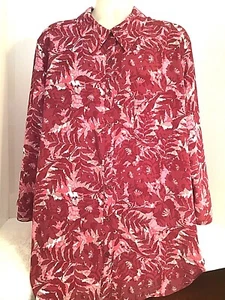White Stag Womens Blouse Jacket Sz 3X 3/4 Sleeve Burgundy Floral Pattern a4 - Picture 1 of 10