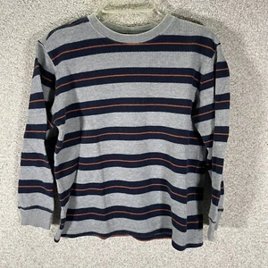 Gap Kids Boys Medium 8 Crewneck Sweater Navy Blue And Gray Stripes 100% Cotton - Picture 1 of 6