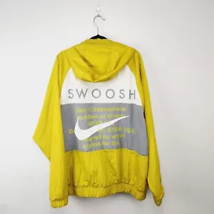 Nike Windbreaker Jacket Mens Yellow Full Zip Swoosh Medium (Oversize) back hit - Picture 1 of 9