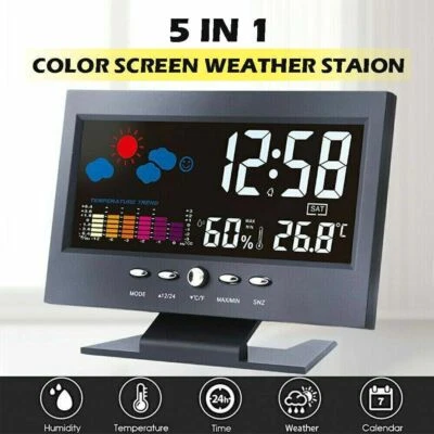 Digital Alarm Clock Snooze Calendar Thermometer Hygrometer Weather Display - Image 1 of 4