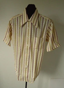 vintage mens shirt 70s big collar CAMPUS Easy Knit USA M geek chic nos - Picture 1 of 6