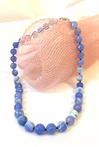 Collana agata azzurra montata a nodi su argento 925 rodiato gioiello donna - Foto 1 di 3