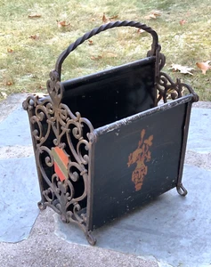 Vintage Wrought Iron Magazine Rack Art Deco Spanish Revival Antique Caddy Holder - Picture 1 of 12