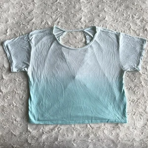 Activewear Shirt Top Tee Girls Large Teal Blue Ombre Short Sleeve Cut Out Zella - Picture 1 of 4