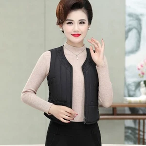 Ladies Down Waistcoat Padded Vest Round Neck Gilet Zip Pocket Warm Winter Chic - Picture 1 of 19