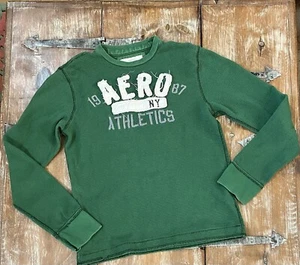 Y2K Aeropostale M-T Shirt Long Sleeve Thermal Waffle Applique Logo Distressed - Picture 1 of 19