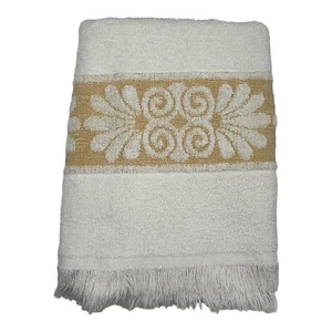 Vtg MCM Cannon Monticello Bath Towel Cream & Gold Sculpted Fringed No Tag USA - Picture 1 of 6