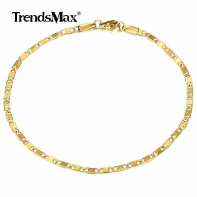2PCS 10" Gold Plated Stainless Steel Link Anklet Bracelet 3mm Figaro Curb Chains - Image 1 of 4
