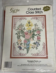 NUOVO kit punto croce Golden Bee Nosegay contato floreale 8" x 10" con cornice rosa - Foto 1 di 6