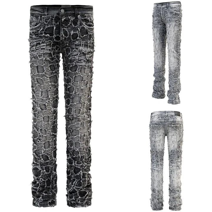 Evolution Men's Heavy Distressed Stitched Stacked Layer Denim Jeans FW330076 - Image 1 of 1