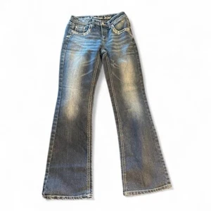 Justice Premium Jeans Girls Size 14S Bootcut Dark Wash Embellished Pockets Denim - Picture 1 of 8
