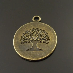 40pcs Vintage Bronze Alloy Round Engraved Tree Charm Pendant Finding Hot 38023 - Imagen 1 de 3