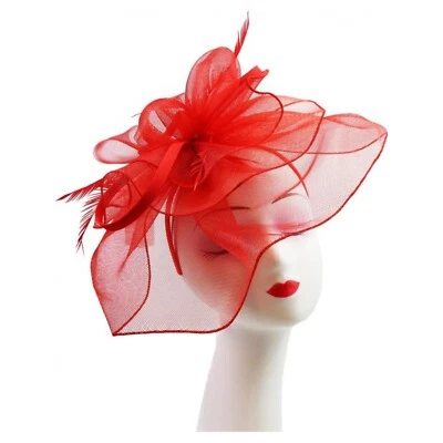 Women Large Fascinator Headband Hat Feather Flower Wedding Prom Royal Ascot Race - Image 1 of 2