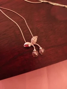 Kette 925er Silber 46cm Kirschanhänger Feinsilber mit rosa Swarovski Kristallen - Bild 1 von 18