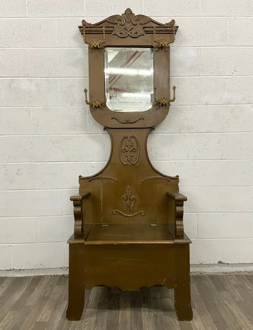 Antique Victorian Late 1800s Early 1900s Carved Hall Tree Storage Chair Cover