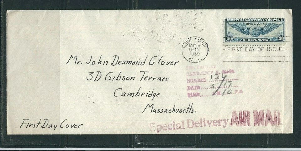 US SC # C24 Winged Globe FDC. No Cachet  - Image 1 of 2