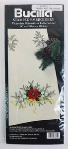 Vintage Bucilla Stamped Embroidery Victorian Poinsettia Tablerunner Kit # 83771 - Picture 1 of 6