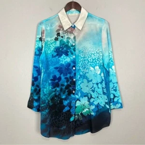 Soft Surroundings Jolene Silk Button Down Tunic Shirt Women’s Size M Floral Boho - Picture 1 of 8