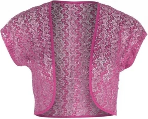 Bolero de encaje con lentejuelas brillantes Cerise encogerse de hombros manga tapa encubrir borde de encuadernación rosa - Imagen 1 de 3