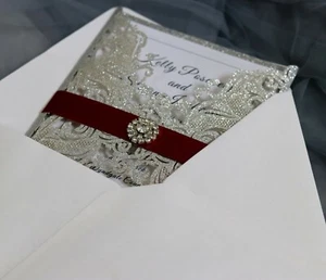 50x Luxury Glitter Rose Gold Silver Romantic Laser Cut Wedding Invitations Cards - Picture 1 of 14