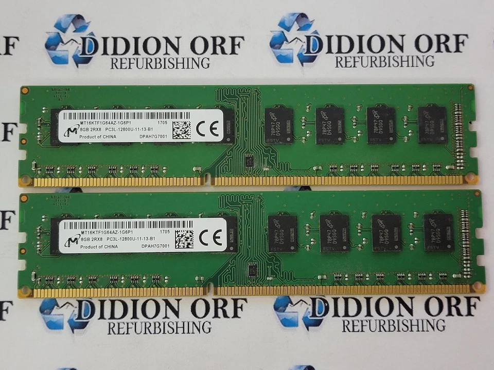 Set of 2 MICRON 8GB DDR3 DESKTOP RAM PC3-1600 2Rx8 MT16KTF1G64AZ-1G6P1 SKU 13316 - Image 1 of 1