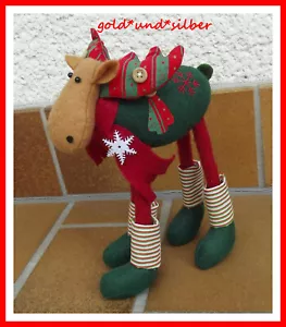 WEiHNACHTEN Dekoration ELCH in farbenfroher BEKLEIDUNG roter SCHAL mit EISBLUME - Bild 1 von 6