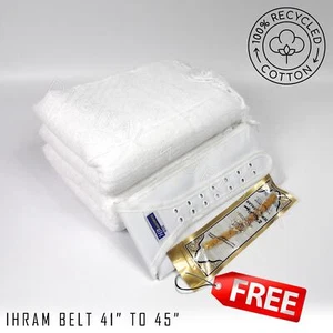 2 Stück Ihram + 41" bis 45" Gürtel + Gratis Siwak Erwachsenengröße Ehram Handtuch Baumwollmischung - Bild 1 von 7