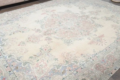 9.4x12.7 ft OVERSIZED Vintage Turkish Oushak Rug, Faded Beige Handmade Wool Rug - Image 1 of 4
