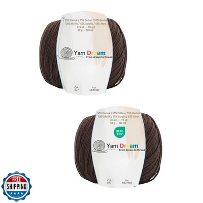 DK Yarn Dream 2 Skein 55% 棉 45% 丙烯酸 348 码,棉 Ya — 第 1/4 张图片