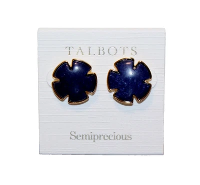 Talbots Floral Stone Stud Earrings Jade Ink/Gold Tone Post NIB - Image 1 of 3