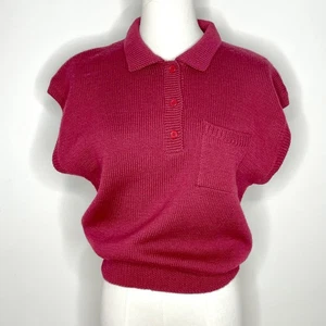 Vintage 90s NWT Dark Academia Minimalist Wool Polo Sweater Top Size M Deadstock - Picture 1 of 6
