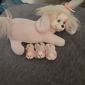 Vintage Puppy Surprise With 3 Puppies No Collar Pink & White - Picture 1 of 15