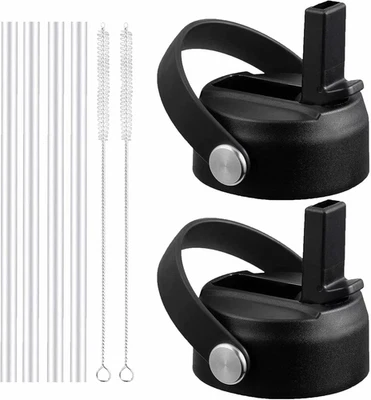 Straw Lid for Hydro Flask Wide Mouth Water Bottles, Top Lids Black - 2 Pack - Image 1 of 4