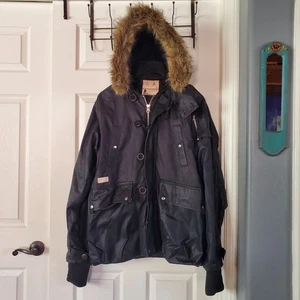 Marshall Artist Herbst Winter schwarze Jacke mit Kapuze Kunstfell strapazierfähig Größe Large - Bild 1 von 21