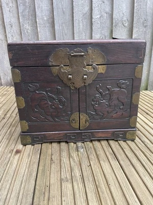 Antique Chinese Carved Rosewood Table Jewelry Box 19th Century Qing Dynasty - Image 1 of 4