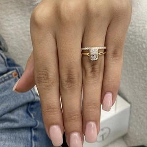 Diamond Ring VS1 E Radiant IGI Certified Lab created 14K Y Gold Band Set Bezel - Picture 1 of 12