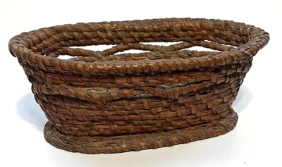 Cesta de paja de centeno ovalada con borde de trabajo abierto de Hannover de mediados del siglo XIX, AAFA rara Foto 1 de 4