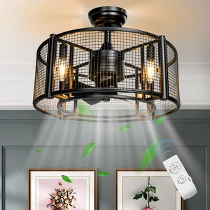 20" Caged Bladeless Ceiling Fan with Light Reversible Motor & Remote Control - Picture 1 of 10
