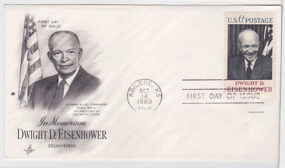 TurtlesTradingPost- Dwight D. Eisenhower 1969 #1383 FDC Artcraft Cachet - Image 1 of 1