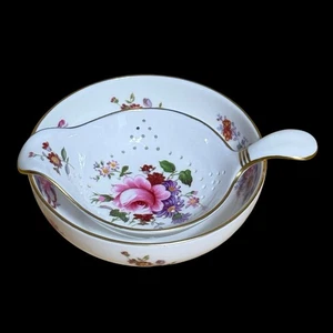 Royal Crown Derby Bone China Derby Posies Pattern Tea Strainer with Under Bowl - Picture 1 of 10