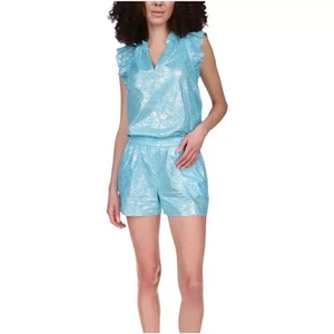 NWT Michael Kors Cotton Foil-Print Shorts – Turquoise, Women’s Large - Picture 1 of 8