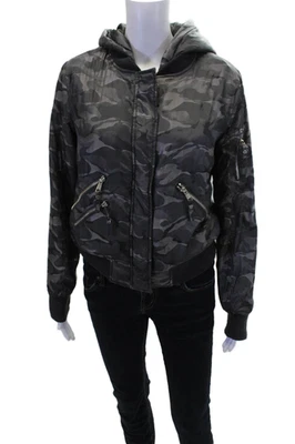 Generation Love Womens Camouflage Print Hooded Zip Up Jacket Gray Size XS - Image 1 of 4